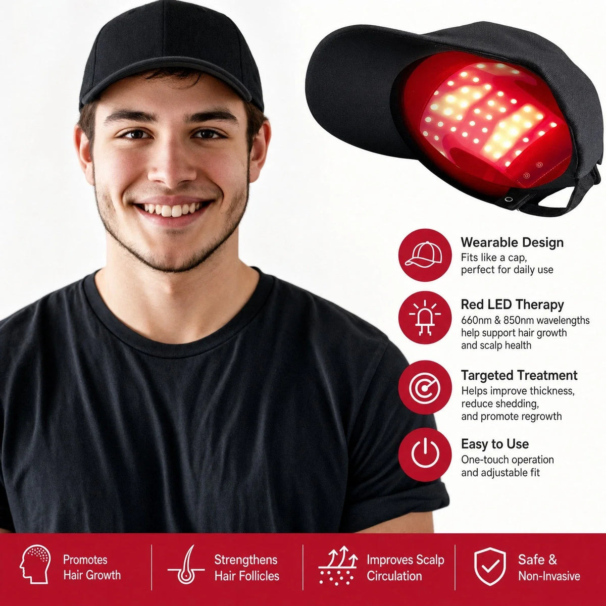 LED Light Therapy Hair Growth Cap Wearable